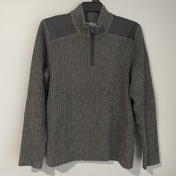 Eddie Bauer Wool Blend Sweater Men's Large Gray Qtr Zip Pullover Sport Shop - Picture 1 of 16